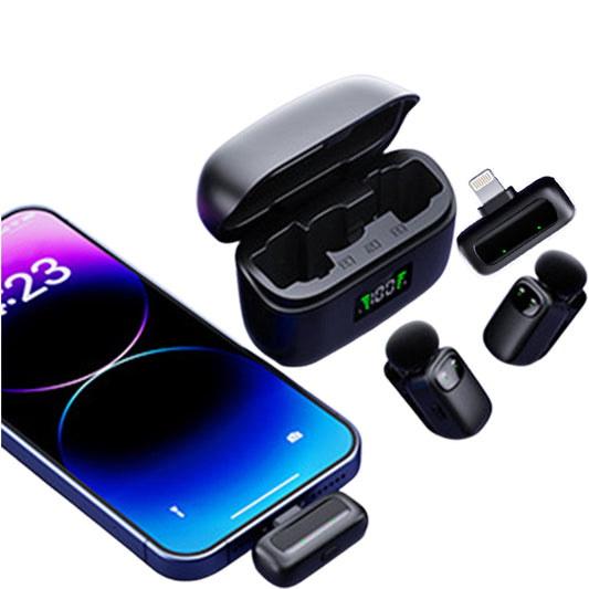 Wireless Lavalier Microphone with Charging Case AI Voice Changer Lapel Microphone for Video Recording Podcast Lightning Style