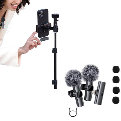 2-in-1 Wireless Lavalier Microphone Plug-Play Lapel Microphone for Recording Vlog Livestream Lightning Interface