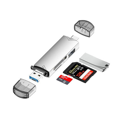 6-in-1 SD TF Card Reader Multifunctional USB 3.0 Micro USB Flash Drive Adapter Silver
