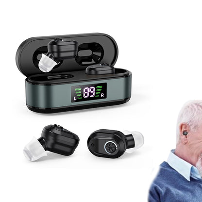 Digital In-Ear Hearing Aids Rechargeable Sound Amplifier for Seniors Hearing Loss Black