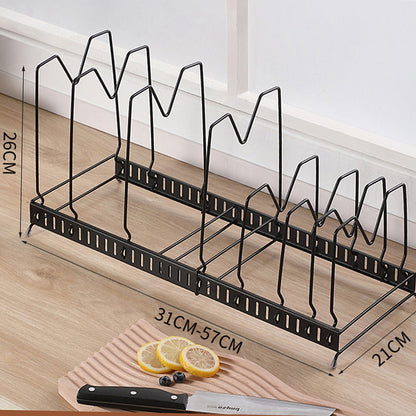 Expandable Cookware Organiser Rack Pot and Pan Lid Holder with Adjustable Dividers for Kitchen Cupboard Black
