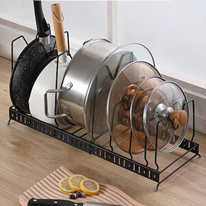 Expandable Cookware Organiser Rack Pot and Pan Lid Holder with Adjustable Dividers for Kitchen Cupboard Black