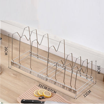 Expandable Cookware Organiser Rack Pot and Pan Lid Holder with Adjustable Dividers for Kitchen Cupboard Silver