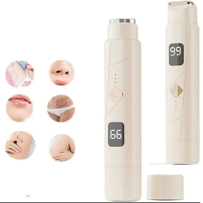 2 in 1 Women Electric Shaver Dual Head Bikini Trimmer Body Hair Trimmer Facial Hair Remover (Beige)