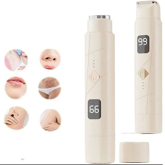2 in 1 Women Electric Shaver Dual Head Bikini Trimmer Body Hair Trimmer Facial Hair Remover (Beige)