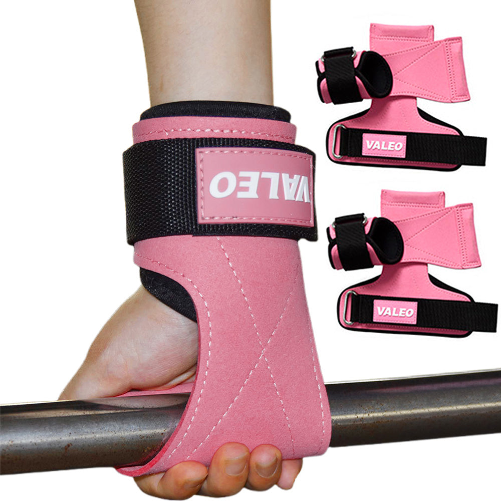 Pair of Weight Lifting Gloves Adjustable Hook and Loop Wrist Strap for Deadlift and Powerlifting Gym Workout Lifting Hooks Pink