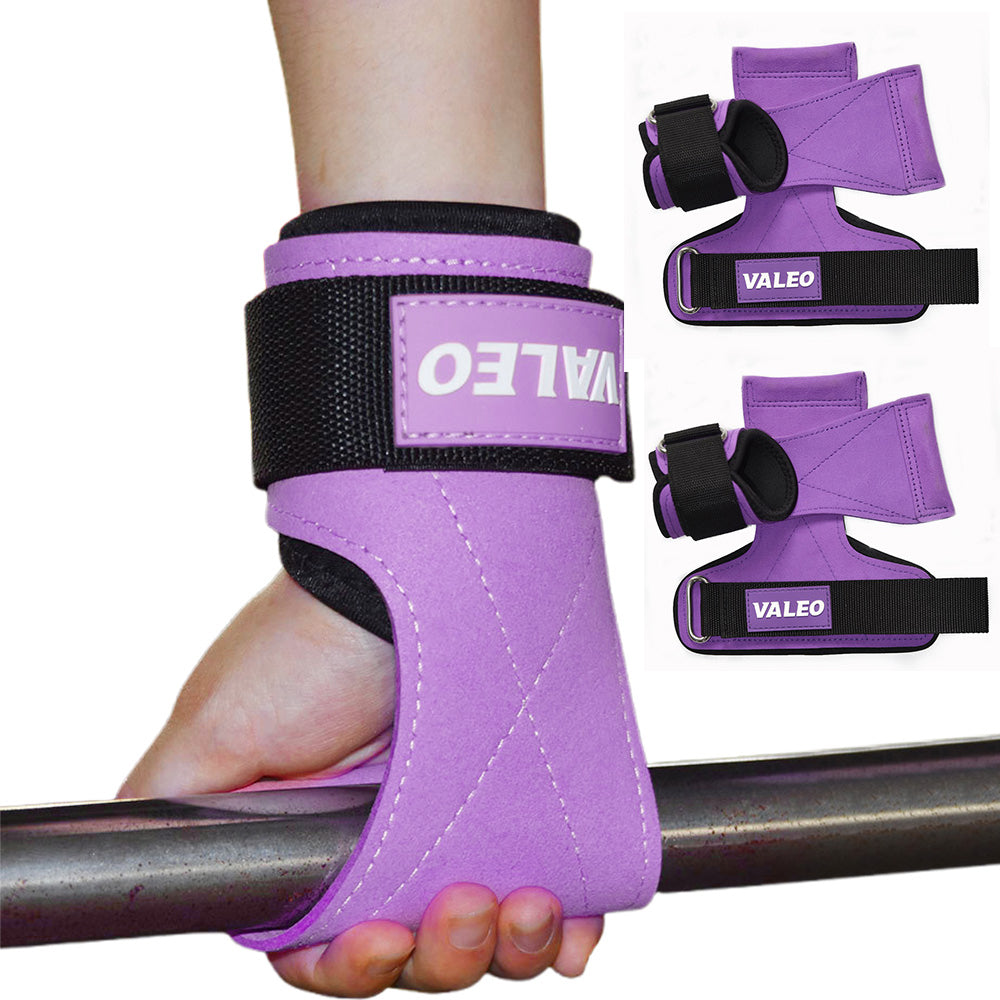 Pair of Weight Lifting Gloves Adjustable Hook and Loop Wrist Strap for Deadlift and Powerlifting Gym Workout Lifting Hooks Purple