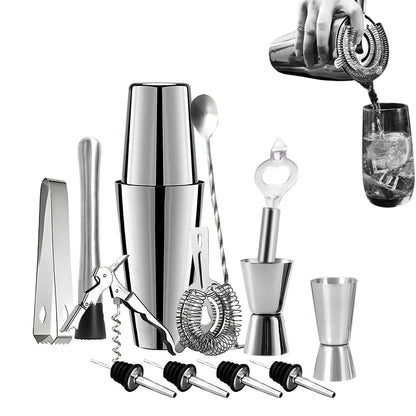 13PCS Set Stainless Steel Cocktail Shaker Tool Bartender Kit for Home Bar