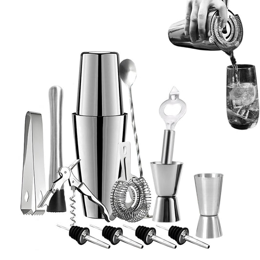 13PCS Set Stainless Steel Cocktail Shaker Tool Bartender Kit for Home Bar