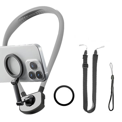 Attractive Force Neck Mount Phone Holder for Recording Hands Free Phone Stand for POV/Vlog Video Filming Grey