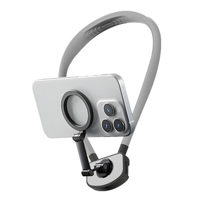 Attractive Force Neck Mount Phone Holder for Recording Hands Free Phone Stand for POV/Vlog Video Filming Grey