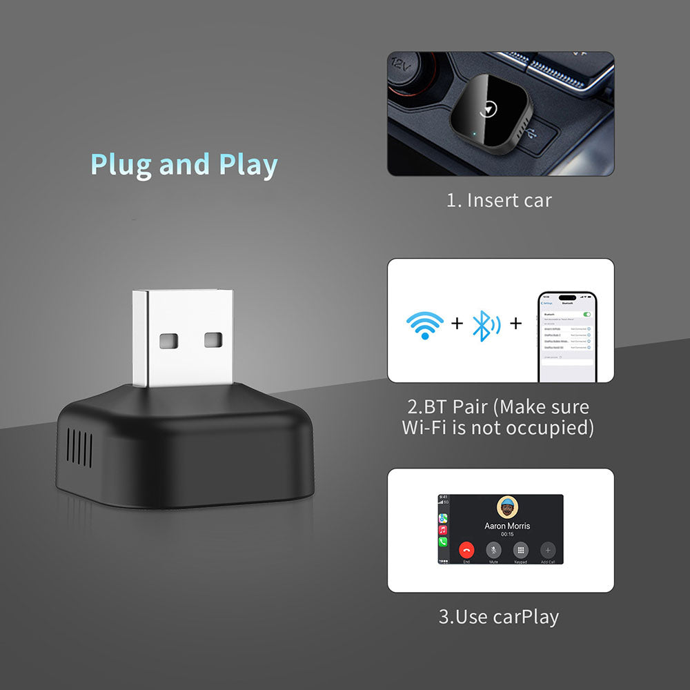 Wireless CarPlay Adapter with Direct Plug-in and Stable Connection