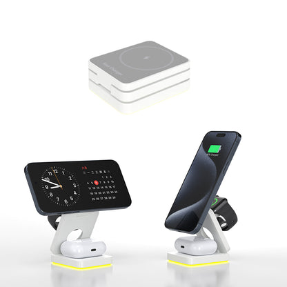 3-in-1 Wireless Fast Charging Station with LED Night Light Desk Charger Stand Dock for iPhone Apple Watch Airpods White