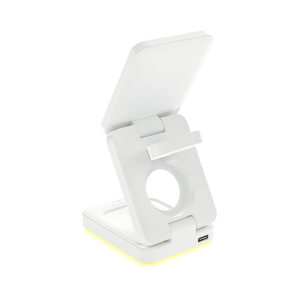 3-in-1 Wireless Fast Charging Station with LED Night Light Desk Charger Stand Dock for iPhone Apple Watch Airpods White