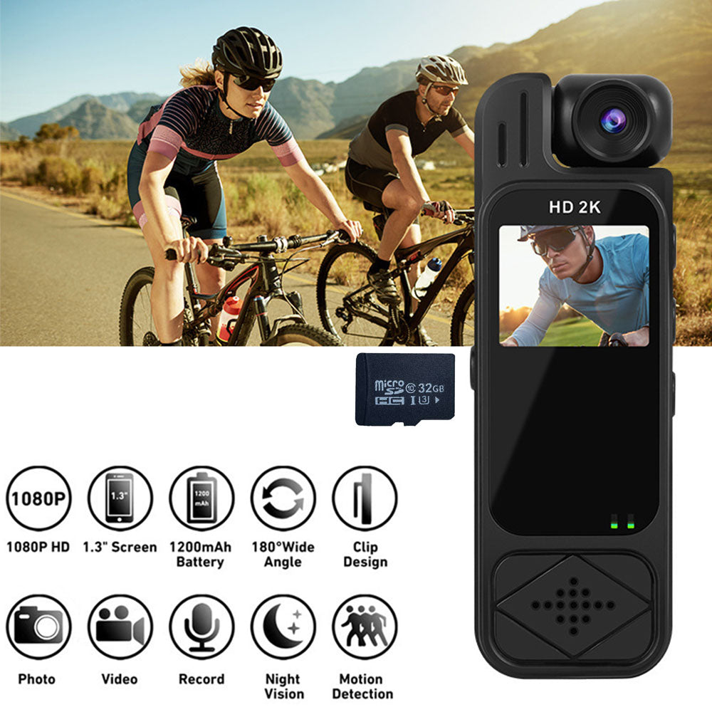 2K Portable Body Camera with 180 degree Rotating Lens Night Vision Audio Recorder