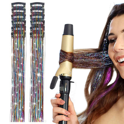 12-Piece Hair Tinsel Clip Kit Sparkly Fairy Hair Extensions for Glamorous Styling Colour Mixture