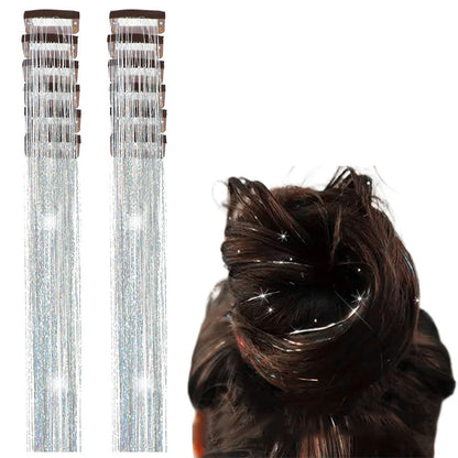 12-Piece Hair Tinsel Clip Kit Sparkly Fairy Hair Extensions for Glamorous Styling Silver