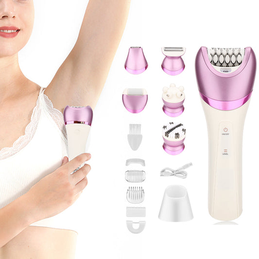 6-in-1 Painless Electric Shaver for Women Cordless Face Foot Body Hair Grooming Set Purple