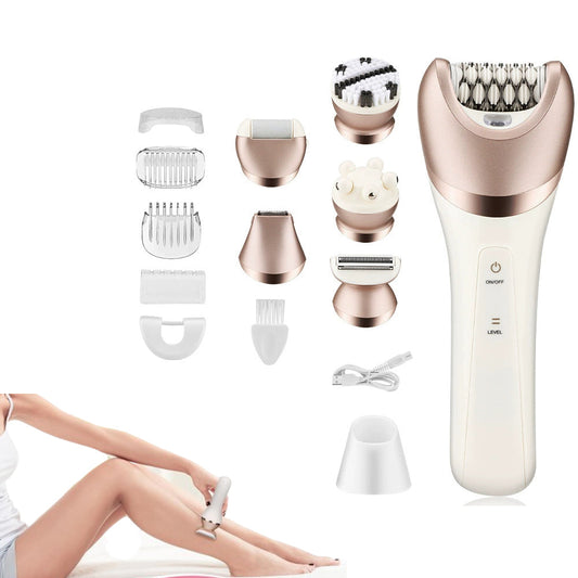 6-in-1 Painless Electric Shaver for Women Cordless Face Foot Body Hair Grooming Set Rose Gold