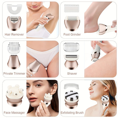 6-in-1 Painless Electric Shaver for Women Cordless Face Foot Body Hair Grooming Set Rose Gold