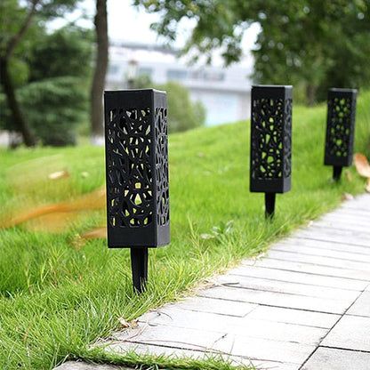 6Pcs Solar Stake Lights Hollow Carved Patio Walkway Lamp Outdoor Garden Decor Warm