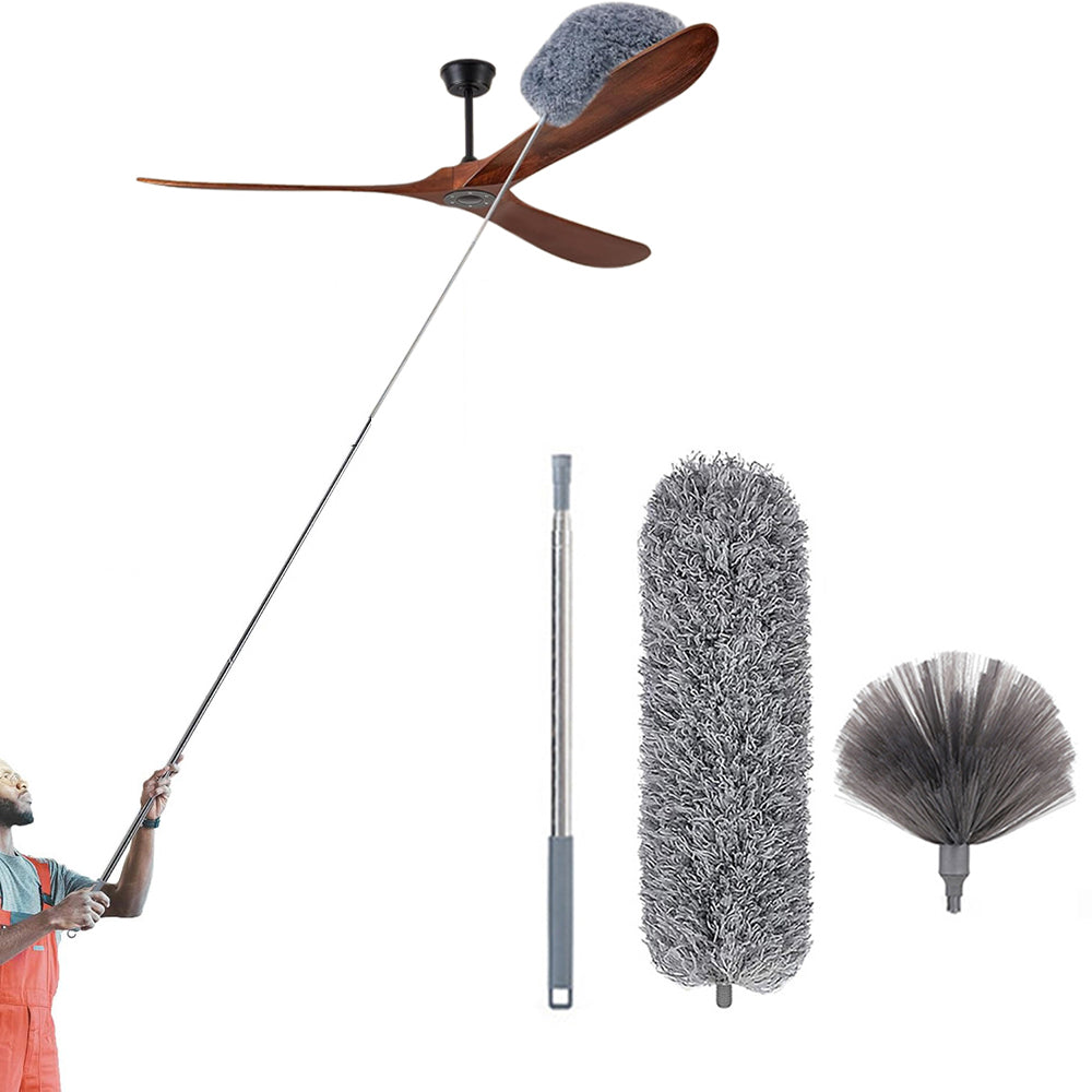 Extendable Ceiling Cleaning Duster Spider Web Microfiber Cleaner Brush Grey