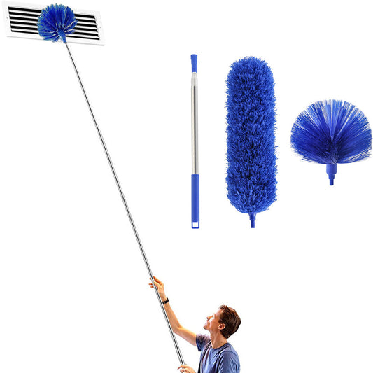 Extendable Ceiling Cleaning Duster Spider Web Microfiber Cleaner Brush Blue