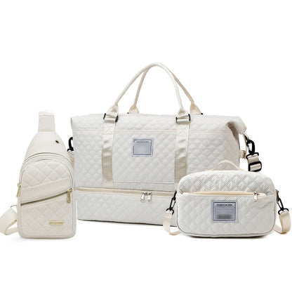 3 PCS Travel Duffle Bag Set with Shoe Compartment Beige