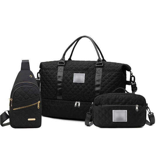 3 PCS Travel Duffle Bag Set with Shoe Compartment Black