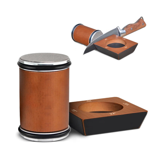 Rolling Knife Sharpener Tool Adjustable Angle Magnetic Base for Kitchen Use Natural Wood