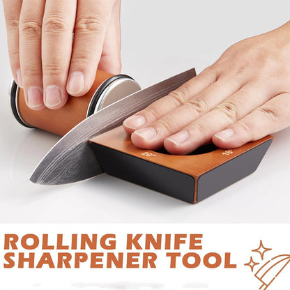 Rolling Knife Sharpener Tool Adjustable Angle Magnetic Base for Kitchen Use Natural Wood