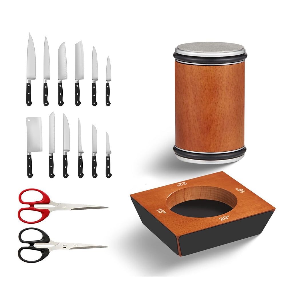 Rolling Knife Sharpener Tool Adjustable Angle Magnetic Base for Kitchen Use Natural Wood