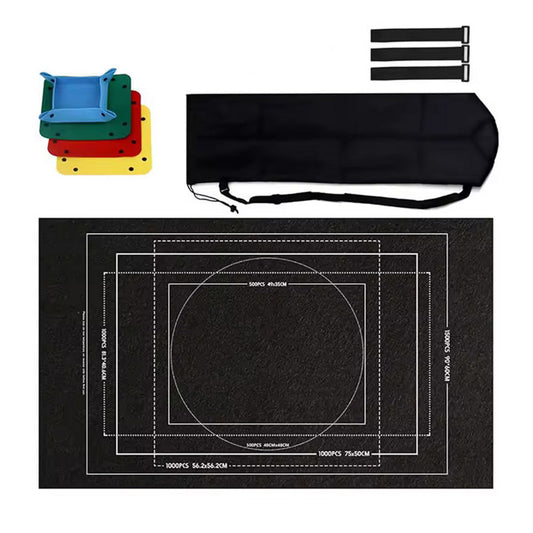 Roll Up Jigsaw Puzzle Mat with 4 Sorting Trays Portable Puzzle Storage Saver Pad for 500- 1500 Pieces Jigsaw Black