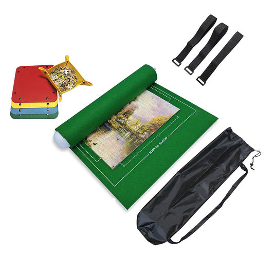Roll Up Jigsaw Puzzle Mat with 4 Sorting Trays Portable Puzzle Storage Saver Pad for 500- 1500 Pieces Jigsaw Green