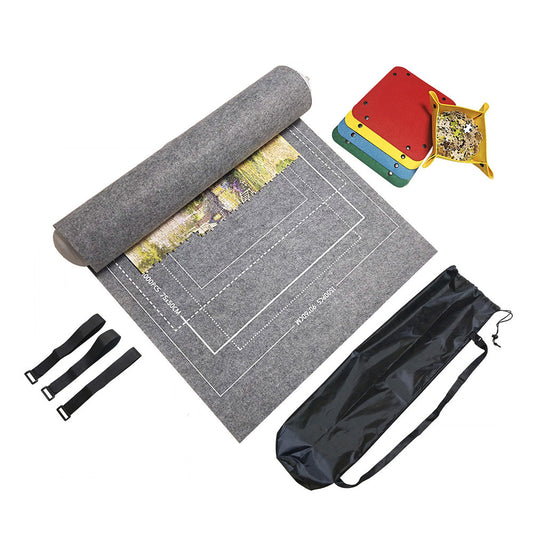 Roll Up Jigsaw Puzzle Mat with 4 Sorting Trays Portable Puzzle Storage Saver Pad for 500- 1500 Pieces Jigsaw Grey