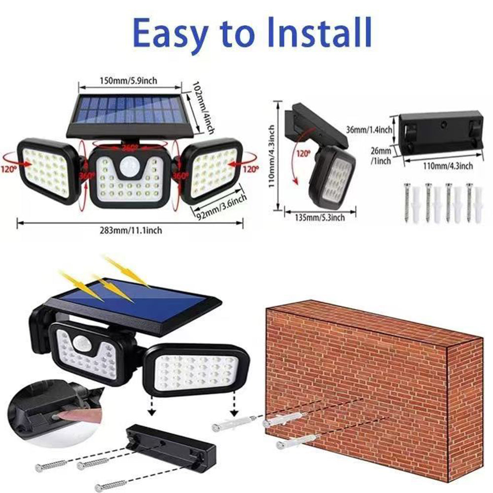 3 Headed Solar Motion Sensor Light with 47 LED beads for Outdoor