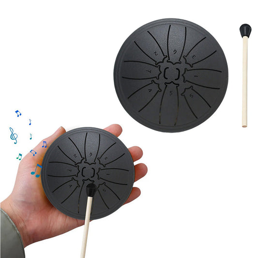 4 Inch Tongue Drum 8-Note Handpan Drum with Drumsticks and Music Book for Early Musical Education Zen Meditation Black