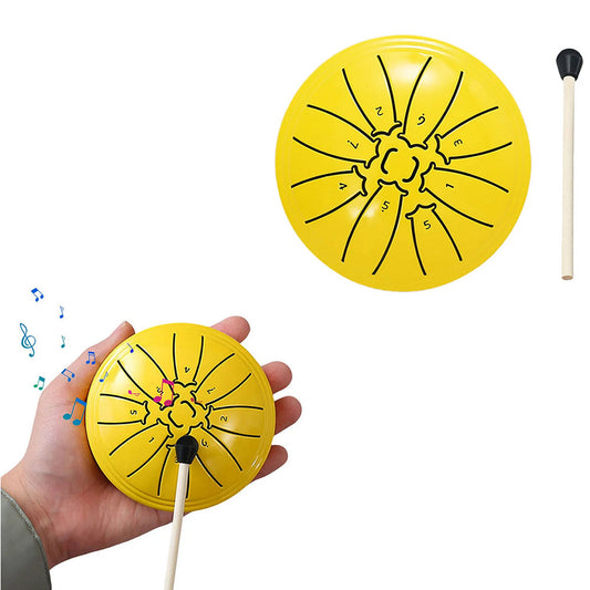 4 Inch Tongue Drum 8-Note Handpan Drum with Drumsticks and Music Book for Early Musical Education Zen Meditation Yellow