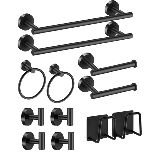 12Pcs Matte Black Bathroom Accessories Set Stainless Steel Wall Mounted Hardware Kit