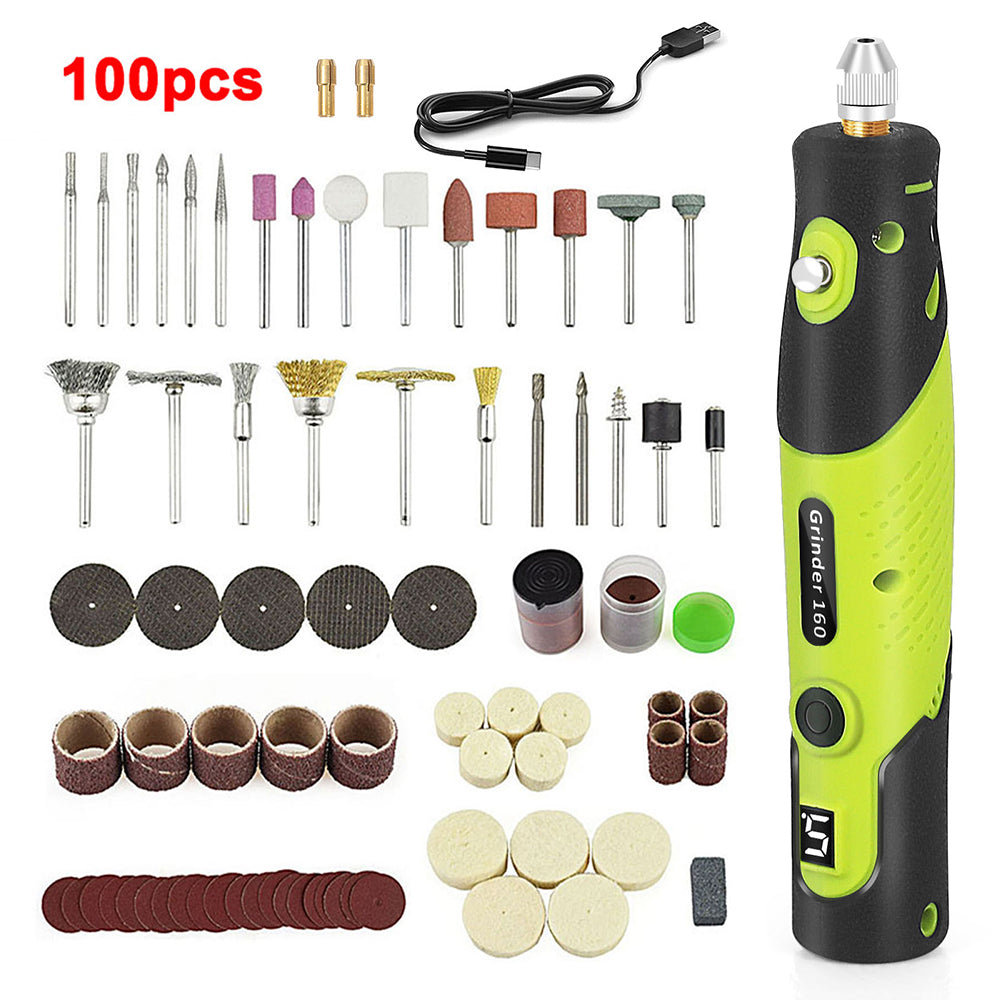 Mini Cordless Rotary Tool Kit for Polishing with 100 Accessories Black Green