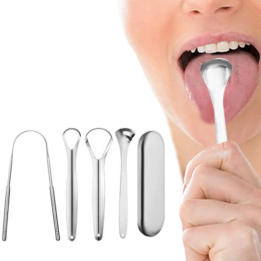 4Pcs Set Tongue Scraper with Storage Case Stainless Steel Tongue Cleaner for Oral Hygiene