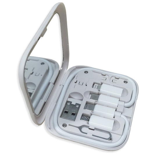 6-in-1 Cable Organizer Multifunctional Storage Box with Mirror for Travel White