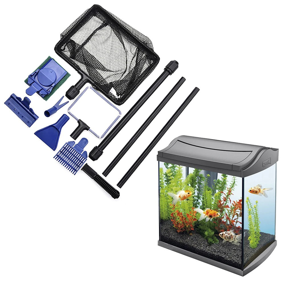 6-in-1 Aquarium Cleaning Tool Kit Extendable Fish Tank Cleaner with Net Rake Scraper Brush