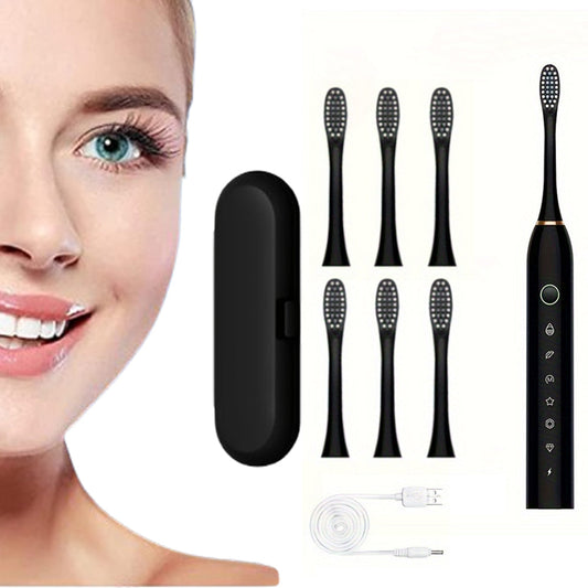 Electric Sonic Toothbrush Kit for Travel Trip Rechargeable Smart 6-Speed Toothbrush with 8 Heads Black