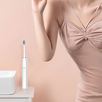 Electric Sonic Toothbrush Kit for Travel Trip Rechargeable Smart 6-Speed Toothbrush with 8 Heads White