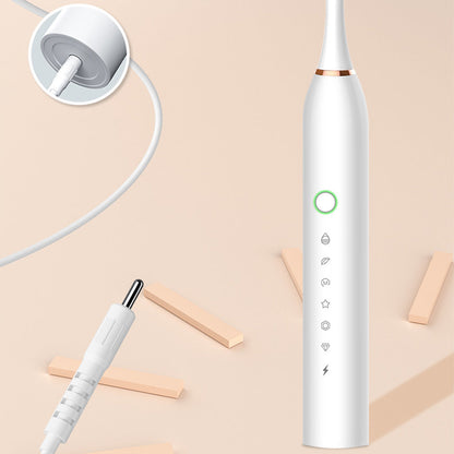 Electric Sonic Toothbrush Kit for Travel Trip Rechargeable Smart 6-Speed Toothbrush with 8 Heads White