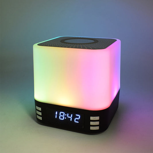 Multi-Purpose Bluetooth Speaker with 15W Fast Wireless Charging Function RGB LED Night Light Alarm Clock Black