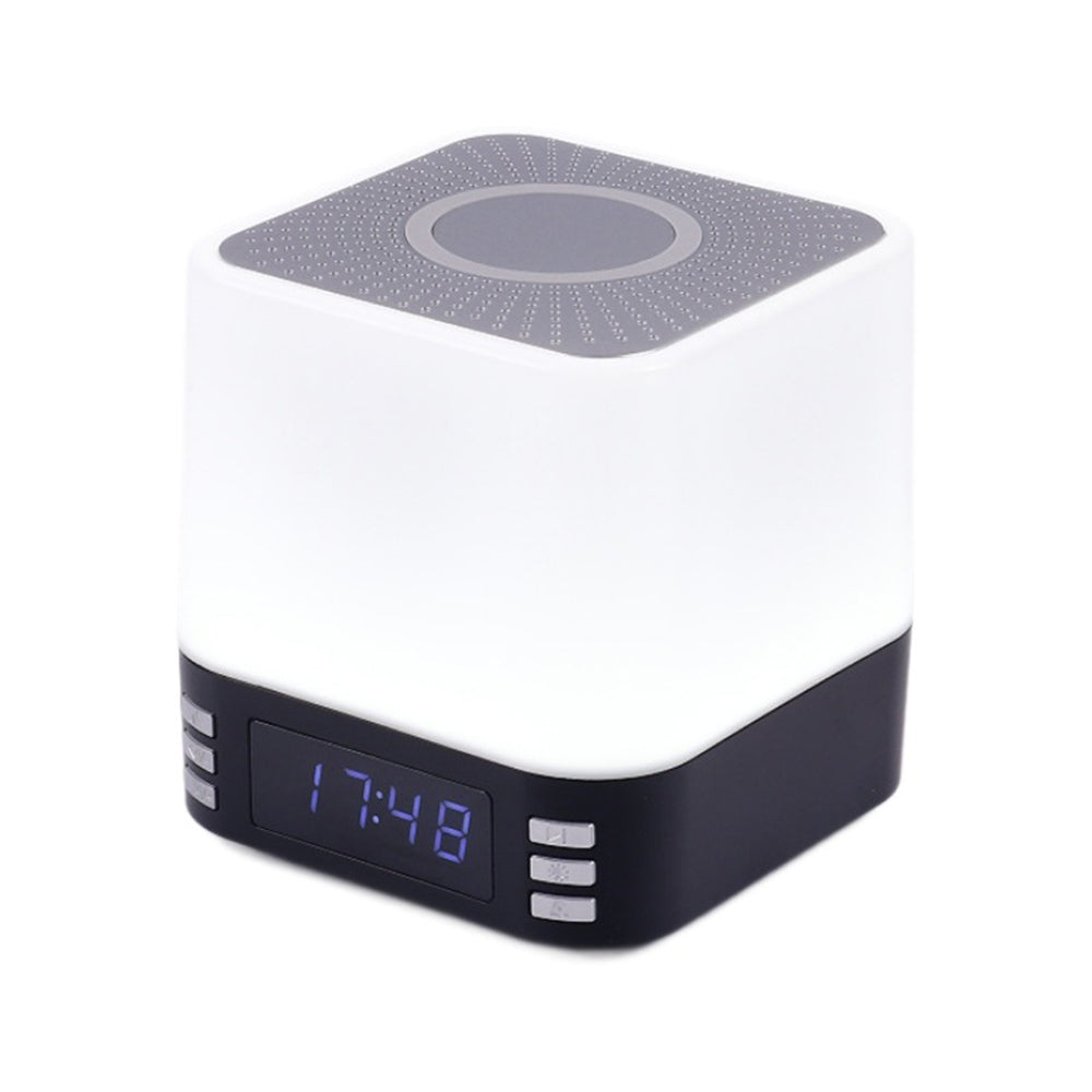 Multi-Purpose Bluetooth Speaker with 15W Fast Wireless Charging Function RGB LED Night Light Alarm Clock Black