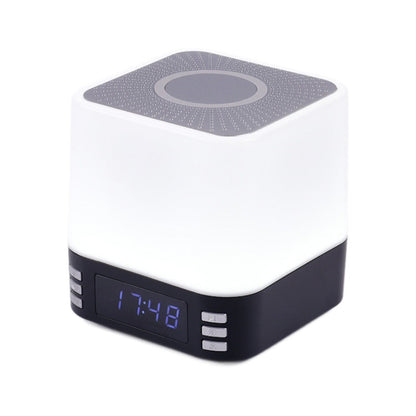Multi-Purpose Bluetooth Speaker with 15W Fast Wireless Charging Function RGB LED Night Light Alarm Clock Black