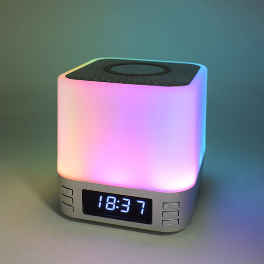 Multi-Purpose Bluetooth Speaker with 15W Fast Wireless Charging Function RGB LED Night Light Alarm Clock Silver